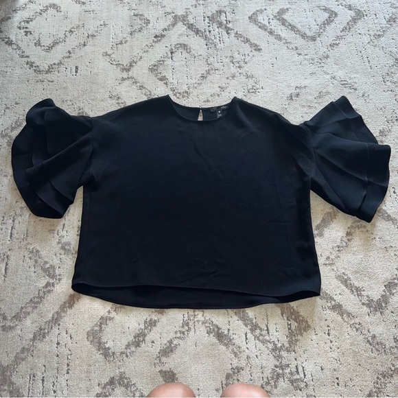 Aqua Black Flowy Bell Sleeve Blouse Medium - Picture 1 of 5